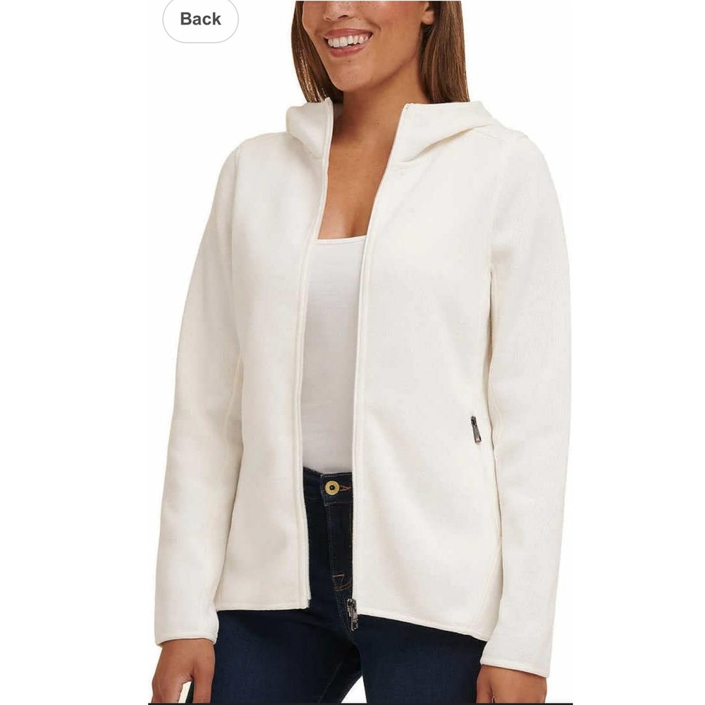 Andrew Marc Ivy Womens Ivory Ribbed Knit Full Zip Fleece Lined Hoodie Jacket S